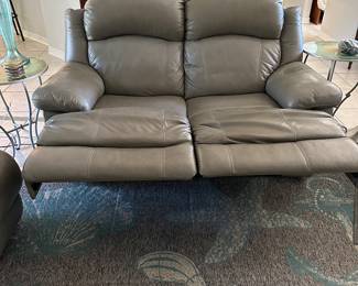 #5 - $250 - Leatherette grey loveseat double recliner manual 60Wx39Dx42T