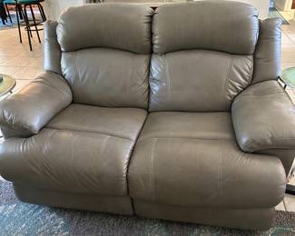 #5 - $250 - Leatherette grey loveseat double recliner manual 60Wx39Dx42T
