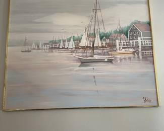 #13 - $140 - Decorative large canvas of sailboat by harbor 5xx4
