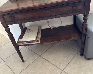 #11 - $150 - Small antique front hall table brown with one drawer 36wx18dx31t