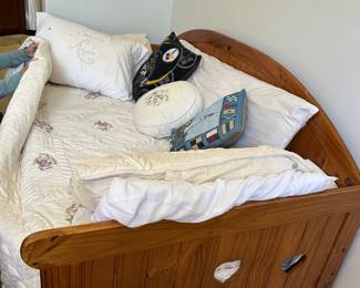 #34 - $200 - Pine trundle bed heart shape incl. mattresses 79x42x34
