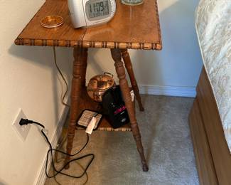 #24 - $90 - Antique oak square top table spindle legs 16x29
