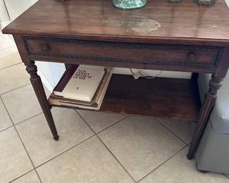 #11 - $150 - Small antique front hall table brown with one drawer 36wx18dx31t
