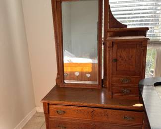 #32 - $450 - Early American antique cabinet with mirror 45x20x80