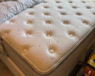#29 - $280 - Silver wood queen size headboard with fabric panels 66x57 - includes mattress