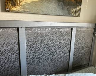 #29 - $280 - Silver wood queen size headboard with fabric panels 66x57 - includes mattress