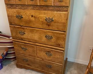 #27 - $120 - Pine five drawers tall chest 34x19x54
