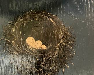 17 50.00 Imogene Echols Handpainted blue chair with egg nest