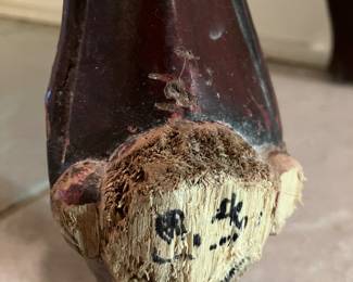 64 180.00 Two drawers chest brown top/red body & monkey feet 36Wx14Dx34H