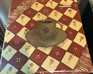 46 80.00 Imognene Nichols painted trash can 13x13x35