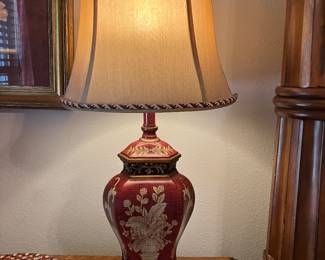13 90.00 Pair of lamps red 30"H - one damaged at the neck