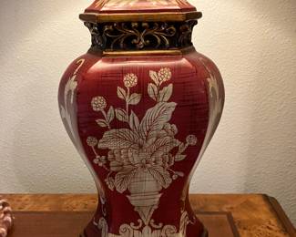 13 90.00 Pair of lamps red 30"H - one damaged at the neck