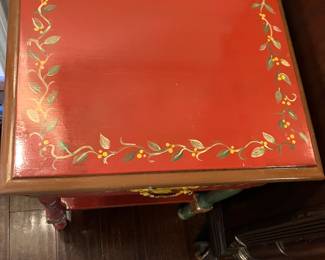 7 80.00 Imogene Nichols - Red painted side table 18Wx15Dx26H