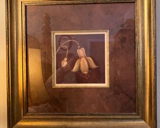 12 68.00 Pair of still life flowers in red matting/ gold frame 19x19