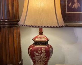 13 90.00 Pair of lamps red 30"H - one damaged at the neck