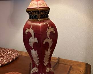 13 90.00 Pair of lamps red 30"H - one damaged at the neck