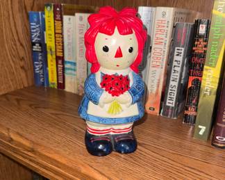 Vintage Ragedy Ann bank, books, bookshelf