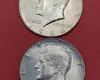 1964 90% Silver & 1967 40% Silver Kennedy Half Dollars BU
