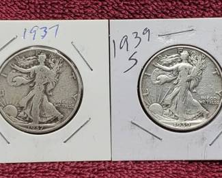1937 & 1939-S Walking Liberty Half Dollars 90% Silver
