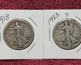 1918 & 1923-S Walking Liberty Half Dollars 90% Silver
