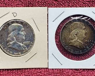 1957-D & 1963 Franklin Half Dollars 90% Silver
