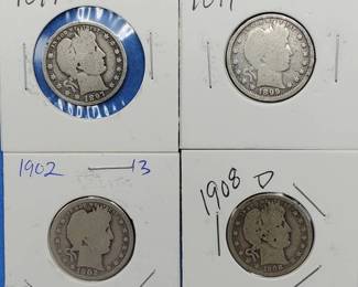 4 Barber Quarters 90% Silver
