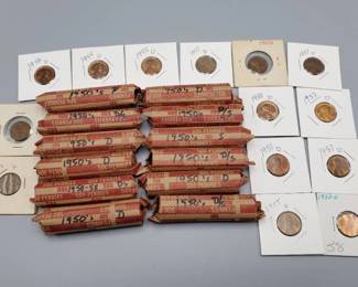 614 Wheat Cents from the 1950's, Many Mintmarks
