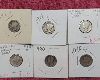 6 Mercury Dimes 90% Silver--See Dates
