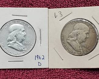 1962-D & 1963 Franklin Half Dollars 90% Silver
