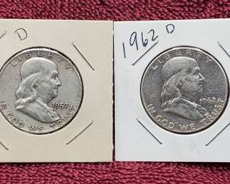 1962-D & 1957-D Franklin Half Dollars 90% Silver
