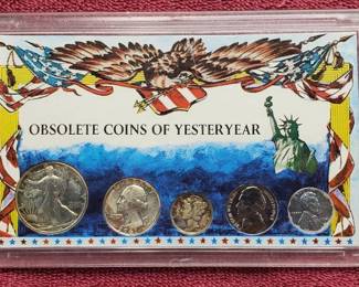 90% Silver WL Half, Washinton Quarter & Mercury Dime and a Steel Penny
