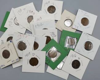 25 Lincon Cents, 1909 to 1919, includes many with Mintmarks
