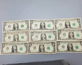 9 $1 U.S. Star Federal Reserve Notes
