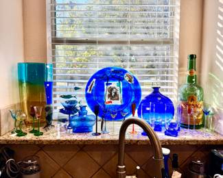 KOSTA BODA, MURANO COBALT BLUE GLASSWARE.