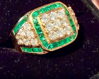 18k emerald and pave diamond cocktail ring.  large and fabulous!