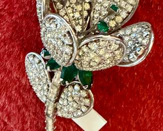 vintage large rhinestone floral brooch.