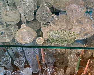 crystals, vases, serving dishes, candy dish, collectibles, candle holder