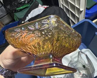 Carnival Glass Compote, pedestal bowl. 1960s-1970s
