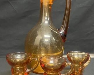 CT364Amber Glass Pitcher with Cups And Bowl