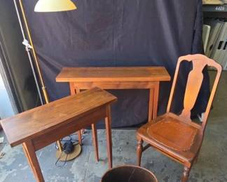 CT311Vintage Mahogany Console Tables and Vintage Leather Tooled Seat Chair