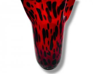 17 HandBlownMuranoStyleRedBlackRuffledArtGlassVase
