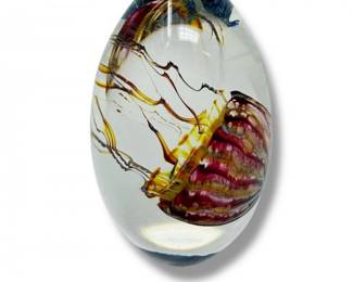 39 ArtGlassEggShapedJellyfishSculpturePaperweight