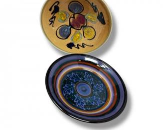 45 Setof2ArtPotteryBowlsMillenniumSignedBlueGlazed