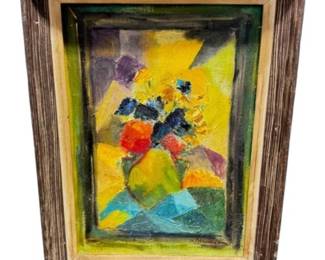 61 SignedAbstractFloralAcrylicPaintingonCanvasFramed