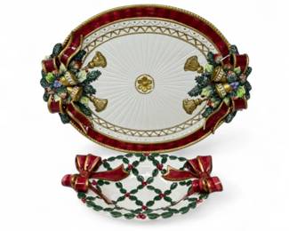 85 FitzFloydChristmasDeerPlatterSantasListServerLot