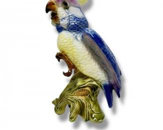 35 VintagePorcelainParrotFigurinewithMulticolorGlazeMarked