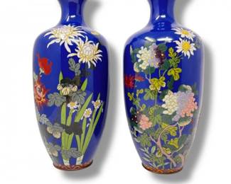 11 PairofVintageChineseCloisonnVasesCobaltBlue