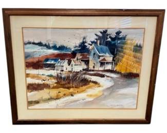 20 SatsukoHamiltonFramedCountryFarmhousePrintSigned