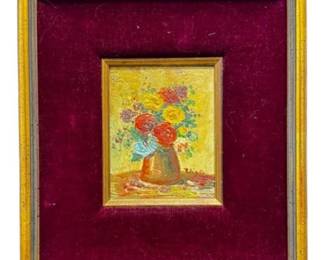 64 VelvetFramedStillLifeOilPaintingofFlowersSigned