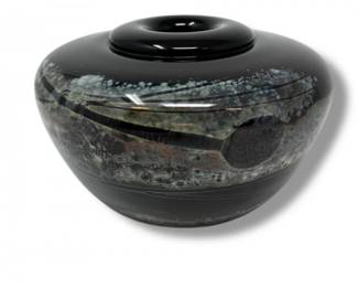 13 1987SignedStudioArtGlassVaseIridescentBlackGray
